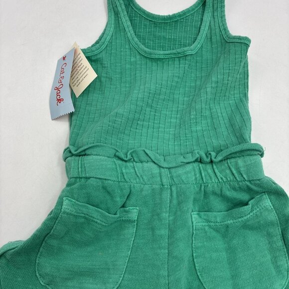 Cat & Jack Girls 2T Green Romper Tank Top Pocket Shorts Outfit Toddler Summer - Picture 3 of 6